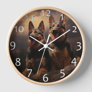 Two German Shepherds at Dusk Clock