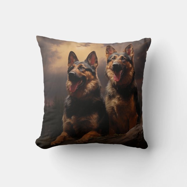 Two German Shepherds at Dusk Cushion (Front)