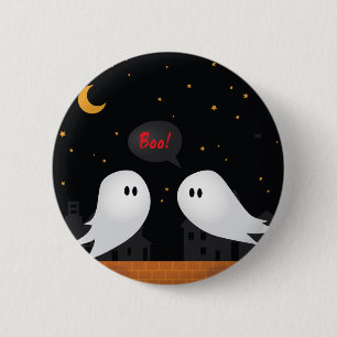 Two ghosts in town saying boo halloween 6 cm round badge