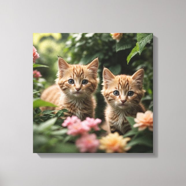 Two Ginger Kittens Exploring A Lush Garden Canvas Print (Front)