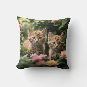 Two Ginger Kittens Exploring A Lush Garden Cushion