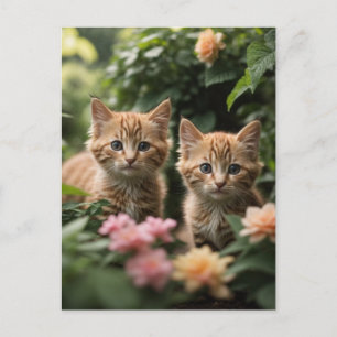 Two Ginger Kittens Exploring A Lush Garden Postcard