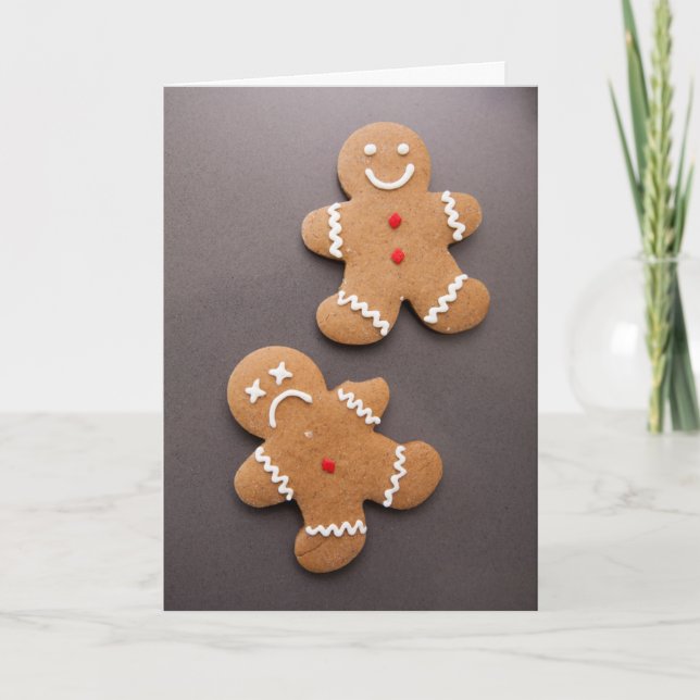 Two gingerbread men on grey holiday card (Front)