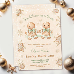Two Gingerbread Men Twins Christmas Baby Shower Invitation