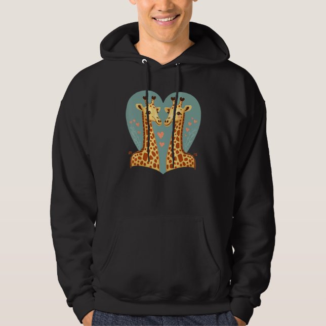 Two Giraffe Animals Valentines Day Love on Couple  Hoodie (Front)