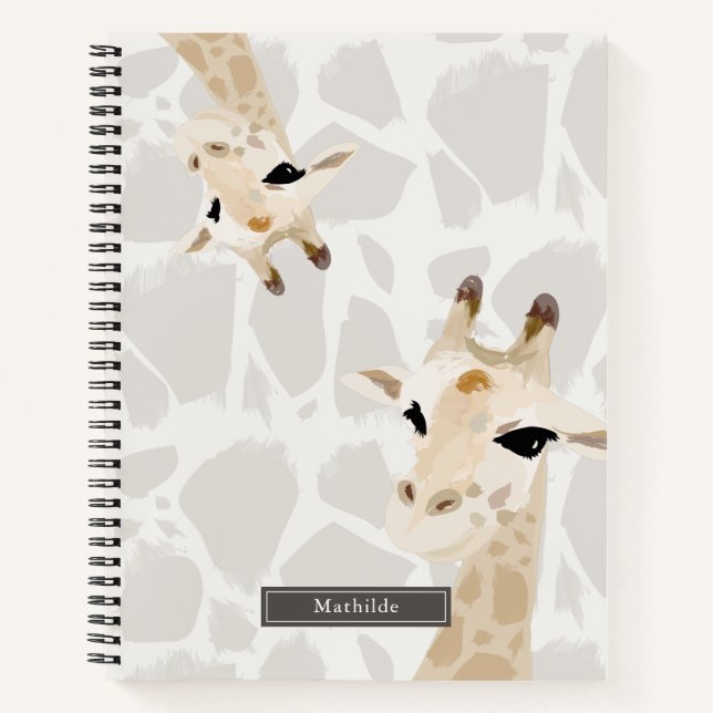 Two Giraffes Beige Pattern Notebook (Front)