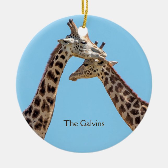 Two Giraffes Neck-to-Neck Personalised Ornament (Front)