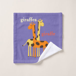 Two Giraffes on Purple Background Wash Cloth