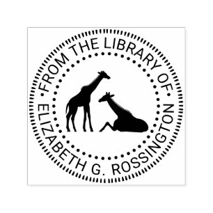 Two Giraffes Silhouette #1N Library Book Name Self-inking Stamp
