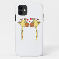 Two Giraffes with Red Love Hearts. Cartoon