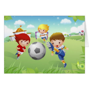 Two girls and a boy playing soccer