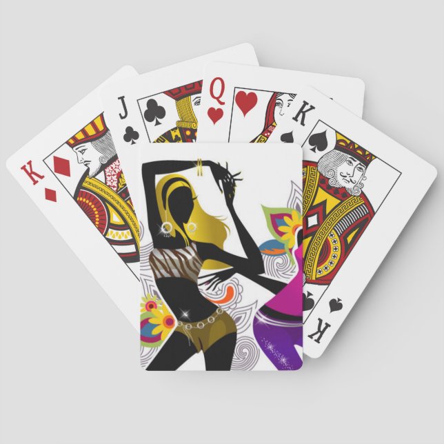 Two Girls Dancing Floral Background Vector Illustr Playing Cards (Back)