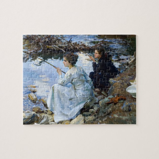Two Girls Fishing by John Singer Sargent Jigsaw Puzzle (Horizontal)