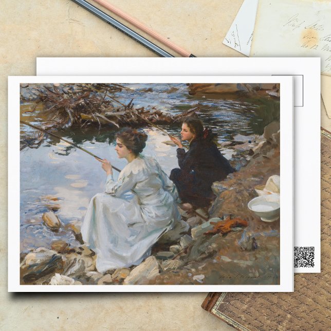 Two Girls fishing, Fine Art  Postcard (Creator Uploaded)