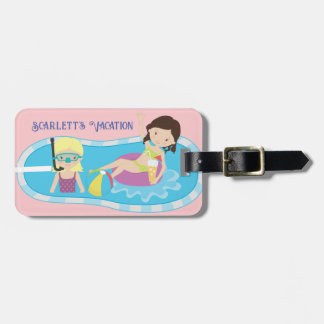 Two girls in a pool children's bag tag personalise