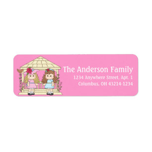 Two Girls in Gazebo Floral Garden Address Labels