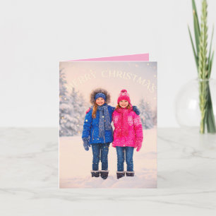 TWO GIRLS KIDS IN SNOW SCENE CHRISTMAS DESIGN NOTE CARD