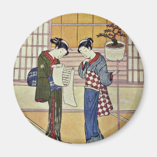 Two Girls On A Porch By Suzuki Harunobu Magnet