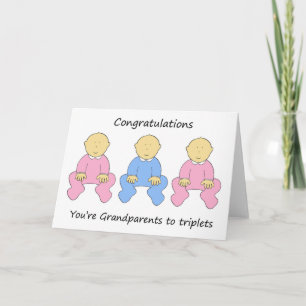 Two girls one boy triplets for new grandparents. card