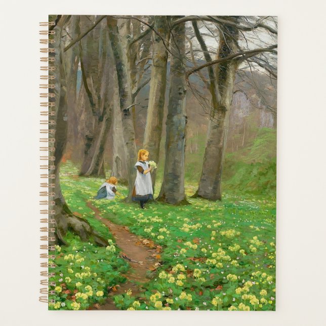 Two girls picking flowers in spring forest planner (Front)