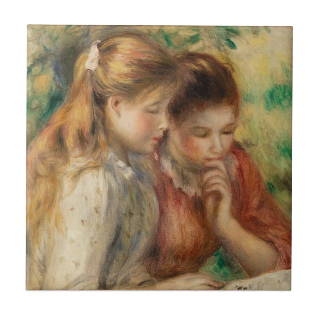 Two Girls Reading - Renoir Impressionist Painting Ceramic Tile (Front)