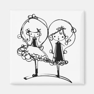 two girls, twins sister illustration magnet