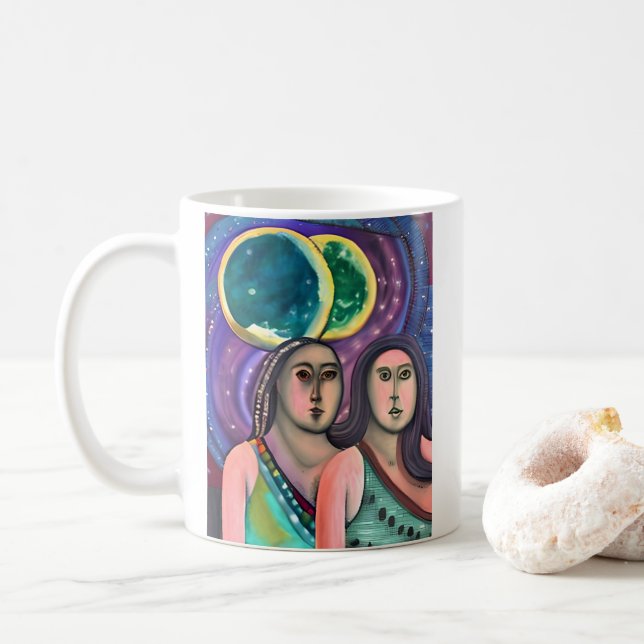 Two Girls Under the Moons Coffee Mug (With Donut)