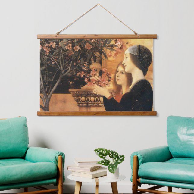 Two Girls with an Oleander by Gustav Klimt Hanging Tapestry (Living Room)