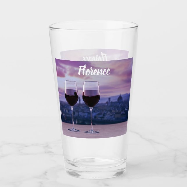 Two glasses of red wine on Florence skyline (Front)