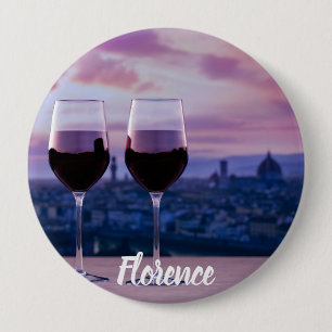Two glasses of red wine on Florence skyline 10 Cm Round Badge
