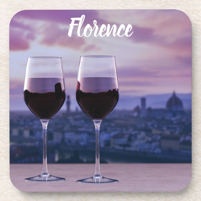 Two glasses of red wine on Florence skyline Coaster (Front)