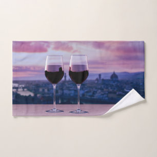 Two glasses of red wine on Florence skyline Hand Towel