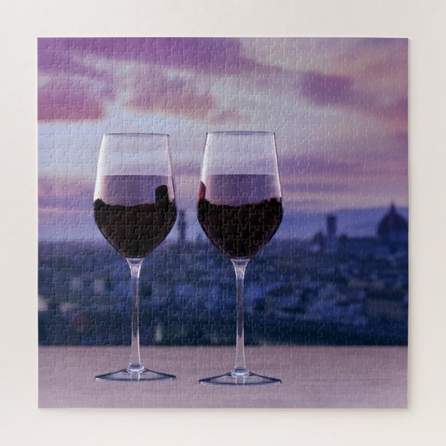 Two glasses of red wine on Florence skyline Jigsaw Puzzle (Vertical)
