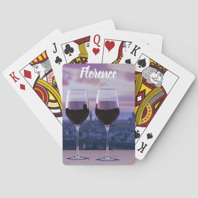 Two glasses of red wine on Florence skyline Playing Cards (Back)