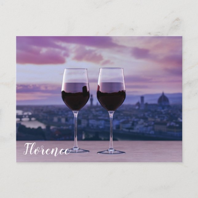 Two glasses of red wine on Florence skyline Postcard (Front)