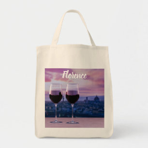 Two glasses of red wine on Florence skyline Tote Bag