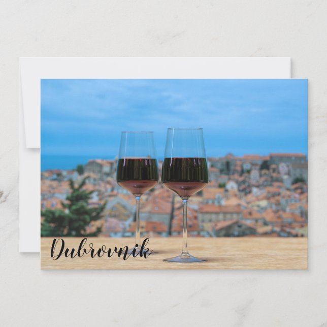 Two glasses of red wine with view of Dubrovnik (Front)