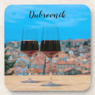 Two glasses of red wine with view of Dubrovnik Coaster