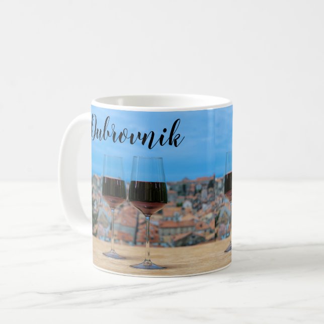 Two glasses of red wine with view of Dubrovnik Coffee Mug (Front Left)