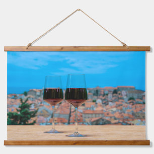 Two glasses of red wine with view of Dubrovnik Hanging Tapestry