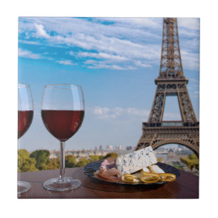 Two glasses of wine in cafe in Paris Ceramic Tile