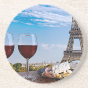 Two glasses of wine in cafe in Paris Coaster