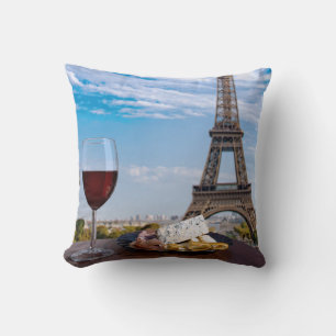 Two glasses of wine in cafe in Paris Cushion