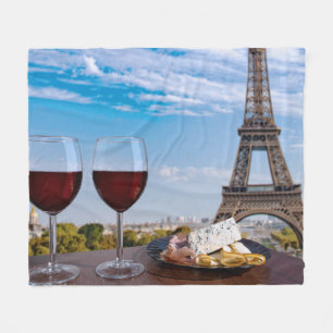 Two glasses of wine in cafe in Paris Fleece Blanket