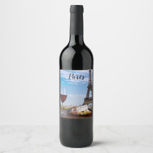 Two glasses of wine in cafe in Paris Label