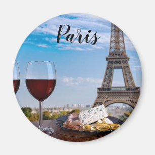 Two glasses of wine in cafe in Paris Magnet