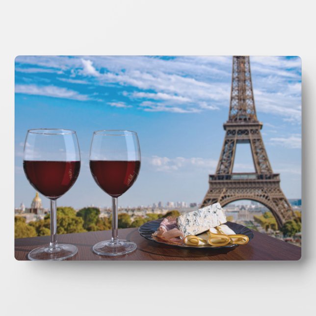 Two glasses of wine in cafe in Paris Plaque (Front)