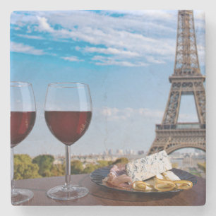Two glasses of wine in cafe in Paris Stone Coaster