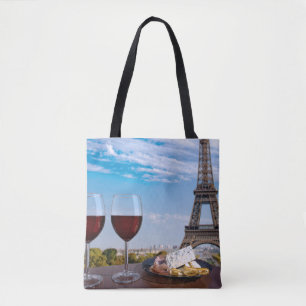 Two glasses of wine in cafe in Paris Tote Bag