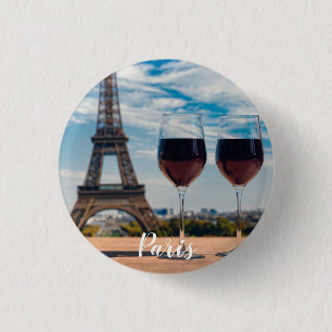 Two glasses of wine with Eiffel tower 3 Cm Round Badge